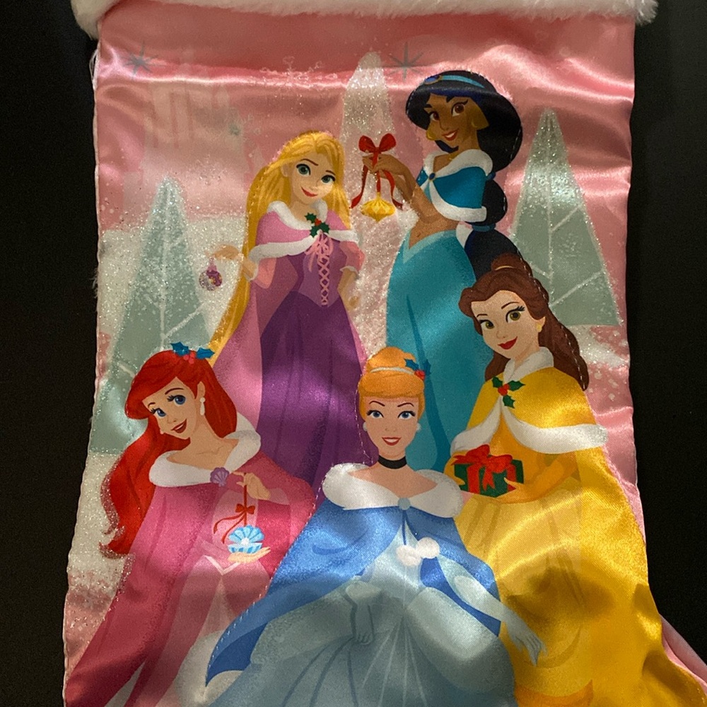 KURT ADLER Disney Princesses Satin Stocking with Faux Fur, Pink & White, 19” NWT